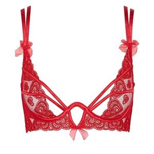 SDD For Love & Lemons x Victorias Secret Red Lace Heart Embroidery Bra RARE